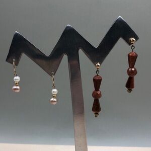 Curated bundle 14k GF Gold Filled artisan earrings pearls and goldstone.